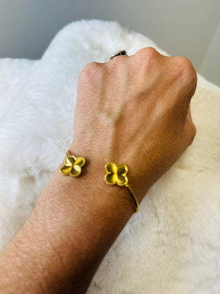 Gold Water Resistant Clover Cuff Bracelet | The Clover-Bracelets-Accessories Galore-Motis & Co Boutique, Women's Fashion Boutique in Carthage, Missouri
