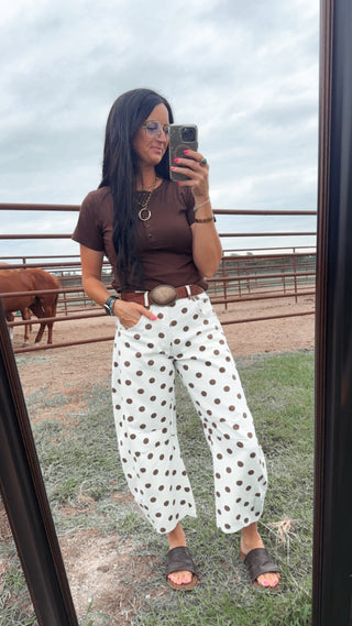 Hank Polka Dot Barrel Pants-Oatmeal-Pants-ee: some-Motis & Co Boutique, Women's Fashion Boutique in Carthage, Missouri