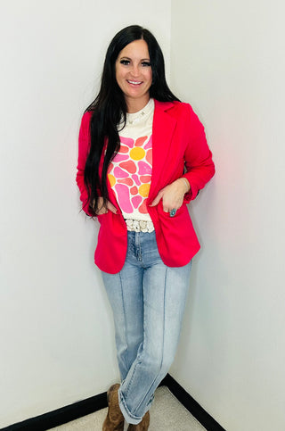 Ruth Pink Felt Blazer Jacket-Long Sleeves-Miss Sparkling-Motis & Co Boutique, Women's Fashion Boutique in Carthage, Missouri