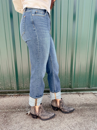 Shawn Front Seam Cuffed Straight Jeans-Jeans-Judy Blue-Motis & Co Boutique, Women's Fashion Boutique in Carthage, Missouri