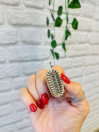 Hada Sterling Silver Oblong Concho Ring-Rings-Motis & CO-Motis & Co Boutique, Women's Fashion Boutique in Carthage, Missouri