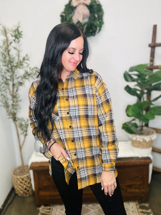 Starla Oversized Yellow Plaid Shirt-Long Sleeves-Risen-Motis & Co Boutique, Women's Fashion Boutique in Carthage, Missouri