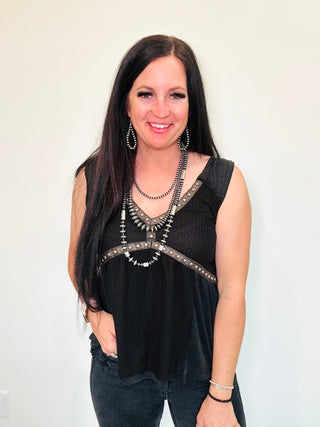 Ramona Black Studded Tank-Tanks-MOTIS-Motis & Co Boutique, Women's Fashion Boutique in Carthage, Missouri