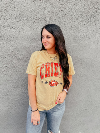 Chiefs Arrowhead Gold Graphic Tee-Graphic Tees-Southern Babe Wholesale-Motis & Co Boutique, Women's Fashion Boutique in Carthage, Missouri