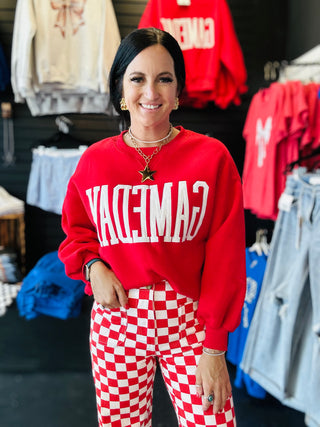 Gameday Oversize Red Pullover-Pullovers-Papermoon-Motis & Co Boutique, Women's Fashion Boutique in Carthage, Missouri