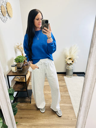 Casual Crew Neck Sweater in Blue - Remi-Sweaters-HYFVE-Motis & Co Boutique, Women's Fashion Boutique in Carthage, Missouri