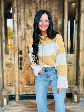 Cora Striped Mock Neck Sweater-Sweaters-POL-Motis & Co Boutique, Women's Fashion Boutique in Carthage, Missouri