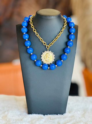 Vinita Chunky Beaded Blue Necklace-Necklace-What's Hot-Motis & Co Boutique, Women's Fashion Boutique in Carthage, Missouri