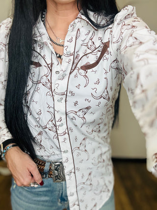 Brandi Brands Western Button Down Blouse-Long Sleeves-Merigold Kiss-Motis & Co Boutique, Women's Fashion Boutique in Carthage, Missouri