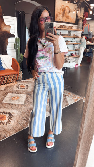 Omar Blue Striped Wide Leg Pants