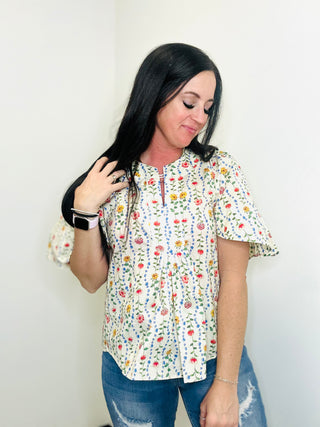 Maddie Blue Floral Print Top-Short Sleeves-GiGiO-Motis & Co Boutique, Women's Fashion Boutique in Carthage, Missouri