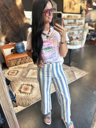Omar Blue Striped Wide Leg Pants