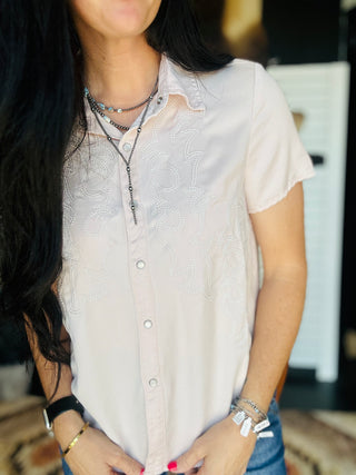 Annie Pink Pearl Snap Blouse-Short Sleeves-Lucky & Blessed-Motis & Co Boutique, Women's Fashion Boutique in Carthage, Missouri