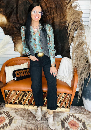 Carina Cowboy Howdy Sheer Blouse-Long Sleeves-Turquoise Haven-Motis & Co Boutique, Women's Fashion Boutique in Carthage, Missouri