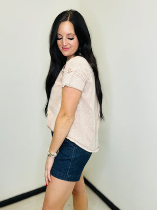 Wilder Western Yoke Vintage Washed Top-Short Sleeves-Blue B-Motis & Co Boutique, Women's Fashion Boutique in Carthage, Missouri