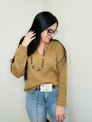 Nicole Notch Neck Almond Top-Long Sleeves-blu pepper-Motis & Co Boutique, Women's Fashion Boutique in Carthage, Missouri