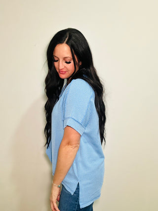 Shana Sky Blue Oversized Ribbed Top-Short Sleeves-Zenana-Motis & Co Boutique, Women's Fashion Boutique in Carthage, Missouri