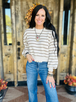 Robin Long Sleeve Beige Striped Sweater