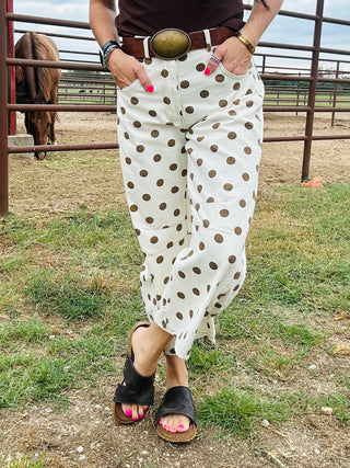 Hank Polka Dot Barrel Pants-Oatmeal-Pants-ee: some-Motis & Co Boutique, Women's Fashion Boutique in Carthage, Missouri