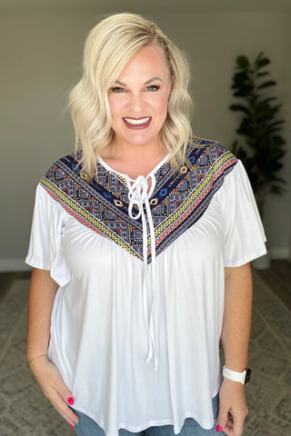 Casually Boho Keyhole Neckline Top-Short Sleeves-Ave-Motis & Co Boutique, Women's Fashion Boutique in Carthage, Missouri