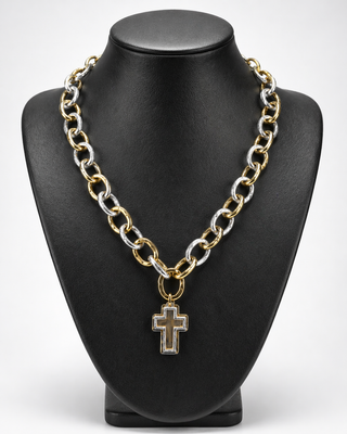 Savannah Two Tone Cross Necklace-Necklaces-Carol Su-Motis & Co Boutique, Women's Fashion Boutique in Carthage, Missouri