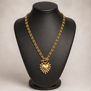 Hays Ball Link Necklace with Heart Pendant-Necklace-Carol Su-Motis & Co Boutique, Women's Fashion Boutique in Carthage, Missouri