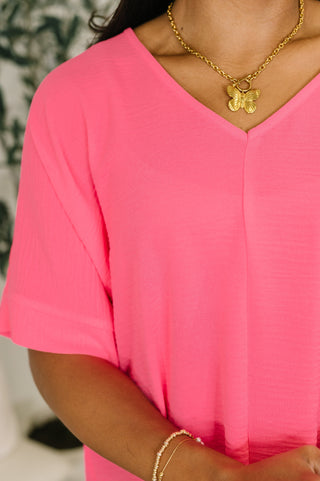 Counter Part Crinkle Woven V-Neck Top in Neon Fuchsia-Blouses-Ave Shops-Motis & Co Boutique, Women's Fashion Boutique in Carthage, Missouri