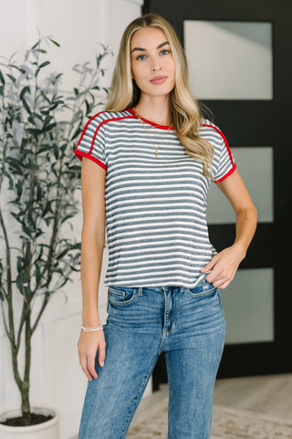 Country Stripe Casual Tee in Navy White-Short Sleeves-Ave Shops-Motis & Co Boutique, Women's Fashion Boutique in Carthage, Missouri