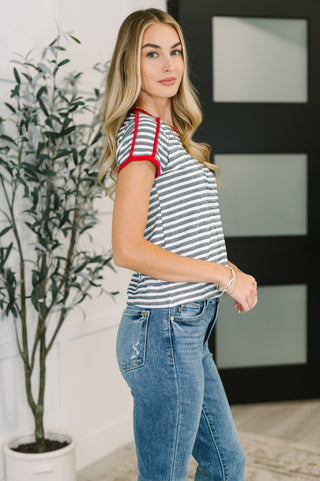 Country Stripe Casual Tee in Navy White-Short Sleeves-Ave Shops-Motis & Co Boutique, Women's Fashion Boutique in Carthage, Missouri