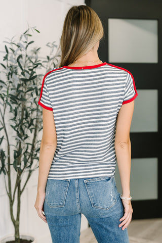Country Stripe Casual Tee in Navy White-Short Sleeves-Ave Shops-Motis & Co Boutique, Women's Fashion Boutique in Carthage, Missouri