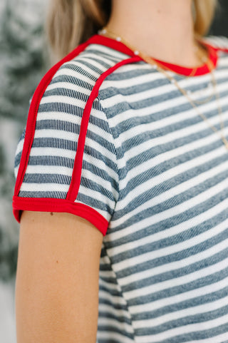 Country Stripe Casual Tee in Navy White-Short Sleeves-Ave Shops-Motis & Co Boutique, Women's Fashion Boutique in Carthage, Missouri