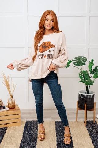 Cowgirl Graphic Pullover in Stone-Graphic Sweaters-Ave-Motis & Co Boutique, Women's Fashion Boutique in Carthage, Missouri