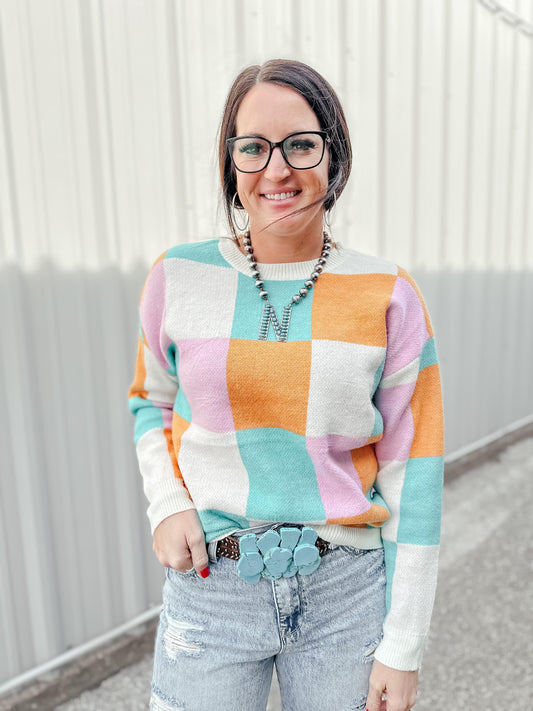 Crazy Girl Color Block Sweater Teal