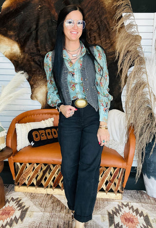 Carina Cowboy Howdy Sheer Blouse-Long Sleeves-Turquoise Haven-Motis & Co Boutique, Women's Fashion Boutique in Carthage, Missouri