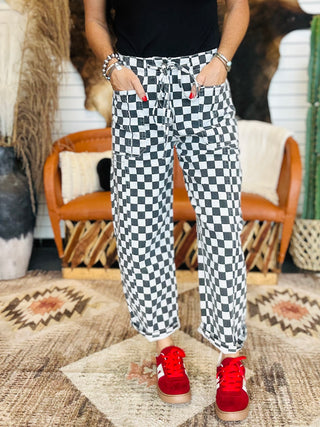 Fast Lane Black and White Barrel Jeans-Jeans-sterling kreek-Motis & Co Boutique, Women's Fashion Boutique in Carthage, Missouri
