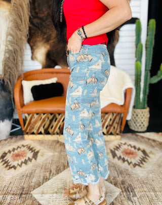 Cowboy Canyon Western Print Jeans-Jeans-sterling kreek-Motis & Co Boutique, Women's Fashion Boutique in Carthage, Missouri