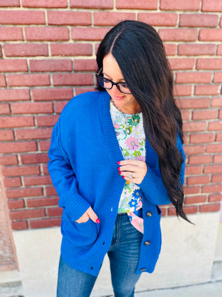 Cobalt Oversized Button Front Cardigan-Cardigans-HYFVE-Motis & Co Boutique, Women's Fashion Boutique in Carthage, Missouri