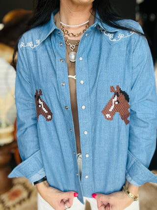 Lena Western Denim Embroidery Shirt
