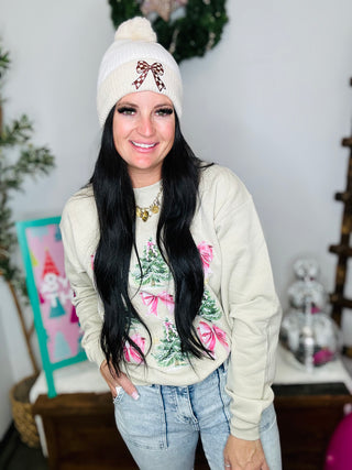 Christmas Tree and Bow Sand Sweatshirt-Pullovers-Motis & CO-Motis & Co Boutique, Women's Fashion Boutique in Carthage, Missouri