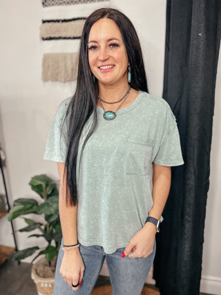 Keep It Simple Pre-Washed Pocket Tee Sage-Short Sleeves-Very J-Motis & Co Boutique, Women's Fashion Boutique in Carthage, Missouri