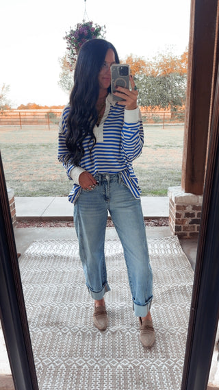 Hailey Long Sleeve Henley Sweatshirt Blue