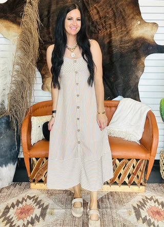 Carmen Khaki Button Front Midi Dress-Dresses-blu pepper-Motis & Co Boutique, Women's Fashion Boutique in Carthage, Missouri