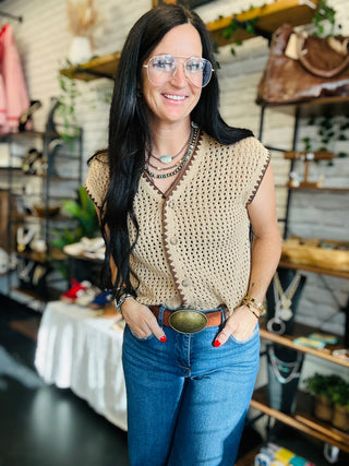 Chloe Crochet Boxy Vest-Short Sleeves-blu pepper-Motis & Co Boutique, Women's Fashion Boutique in Carthage, Missouri