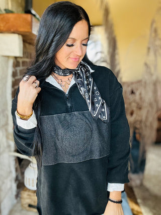 Double Take Bull Quarter Zip Sweatshirt-Long Sleeves-2 Fly-Motis & Co Boutique, Women's Fashion Boutique in Carthage, Missouri