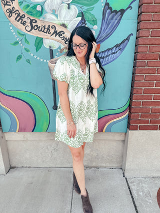 Vivian Green Printed Dress With Pockets-Dresses-GiGiO-Motis & Co Boutique, Women's Fashion Boutique in Carthage, Missouri