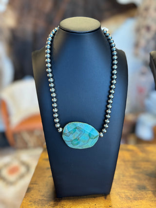 Dexter Turquoise Slab and Sterling Silver Pearls-Necklaces-Bijoux-Motis & Co Boutique, Women's Fashion Boutique in Carthage, Missouri
