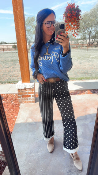 Howdy Embroidered Crewneck Sweater in Blue