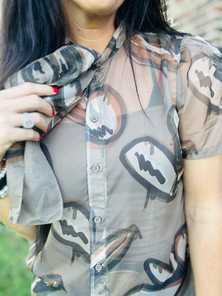 Ten Gallon Drip Sheer Western Blouse-Short Sleeves-2 Fly-Motis & Co Boutique, Women's Fashion Boutique in Carthage, Missouri