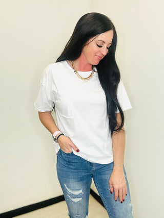 Keep It Simple Pocket Tee White-Short Sleeves-Very J-Motis & Co Boutique, Women's Fashion Boutique in Carthage, Missouri