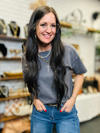 Keep It Simple Pocket Tee Charcoal-Short Sleeves-Very J-Motis & Co Boutique, Women's Fashion Boutique in Carthage, Missouri